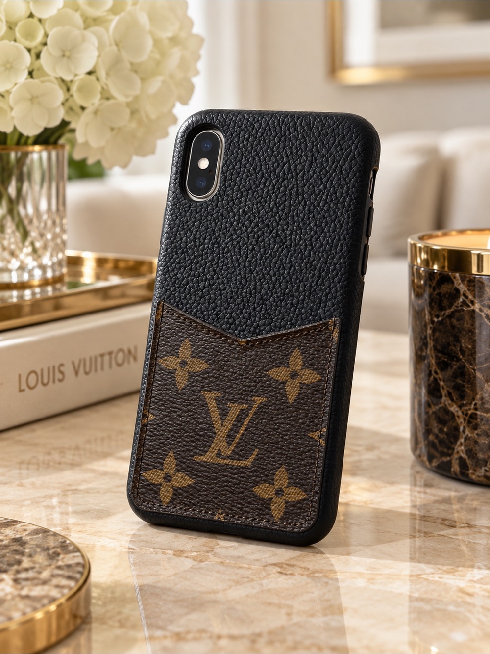 Louis Vuitton M63899 Monogram iPhone X/XS Bumper Case Black Leather
